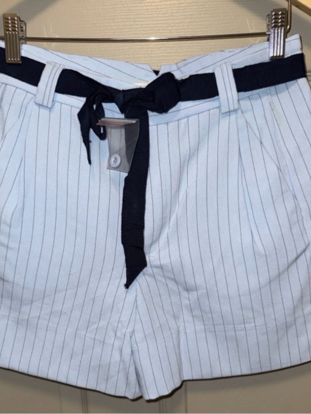 NWT Free People Perfect Prep Pleated Stripe Shorts. Pale blue pinstripes - Picture 3 of 6